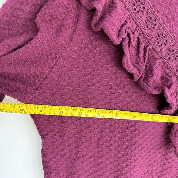 J.CREW Burgundy Ruffle Trim Honeycomb Knit Blouse Top Shirt Small - Picture 16 of 16